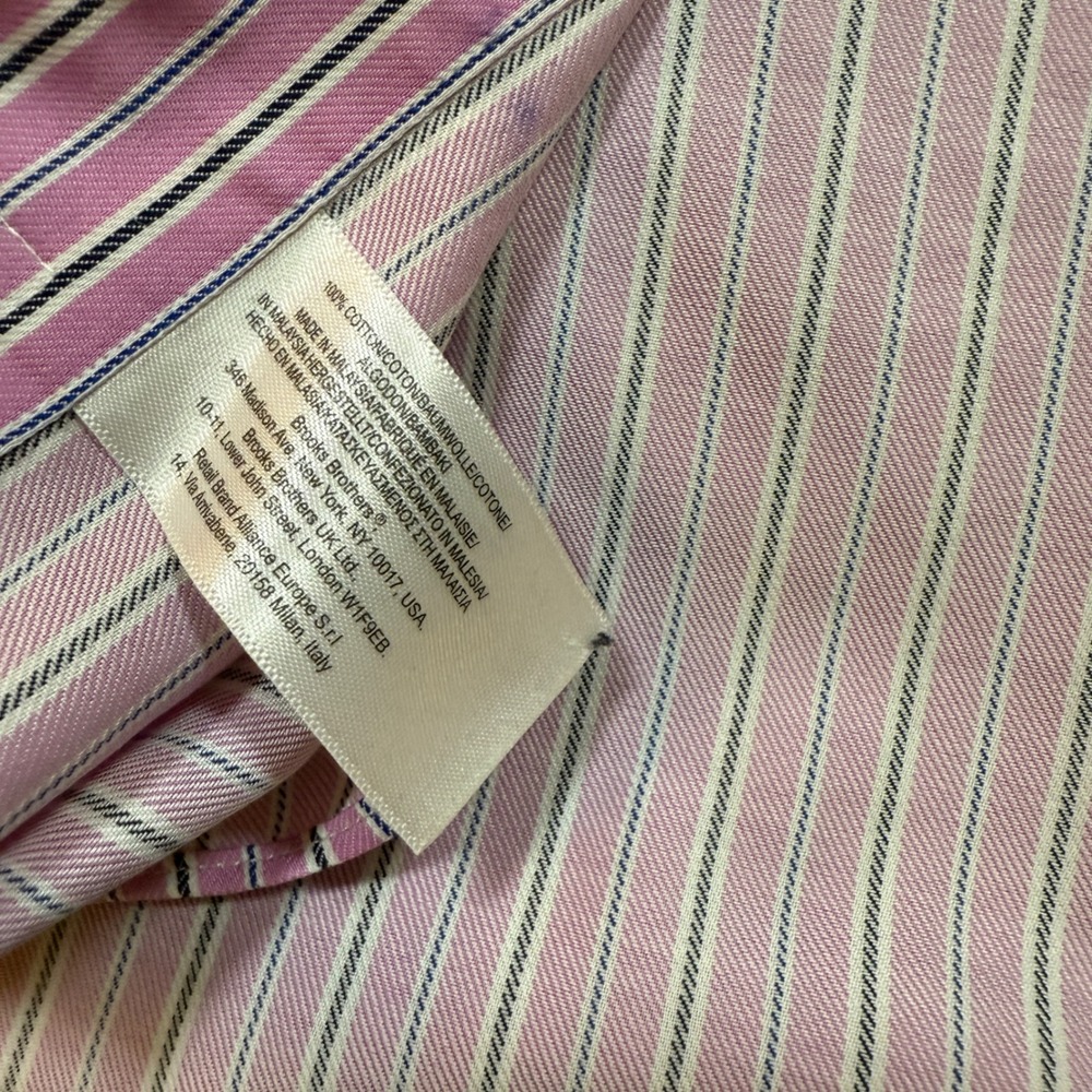 Brooks Brothers Mens Long Sleeve Dress Shirts Pink Stripe + White 16 1/2-2/3 - Picture 12 of 16